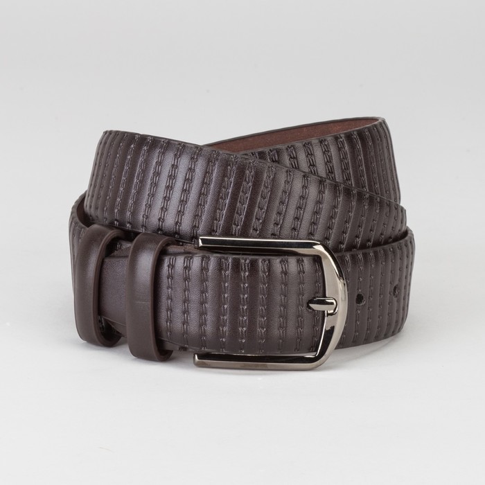 Ремень мужской, пряжка тёмный металл, ширина - 4 см, цвет кофе