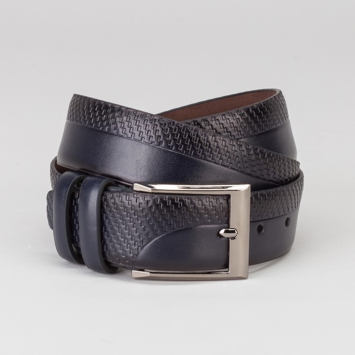 Ремень мужской, пряжка тёмный металл, ширина - 4 см, цвет синий