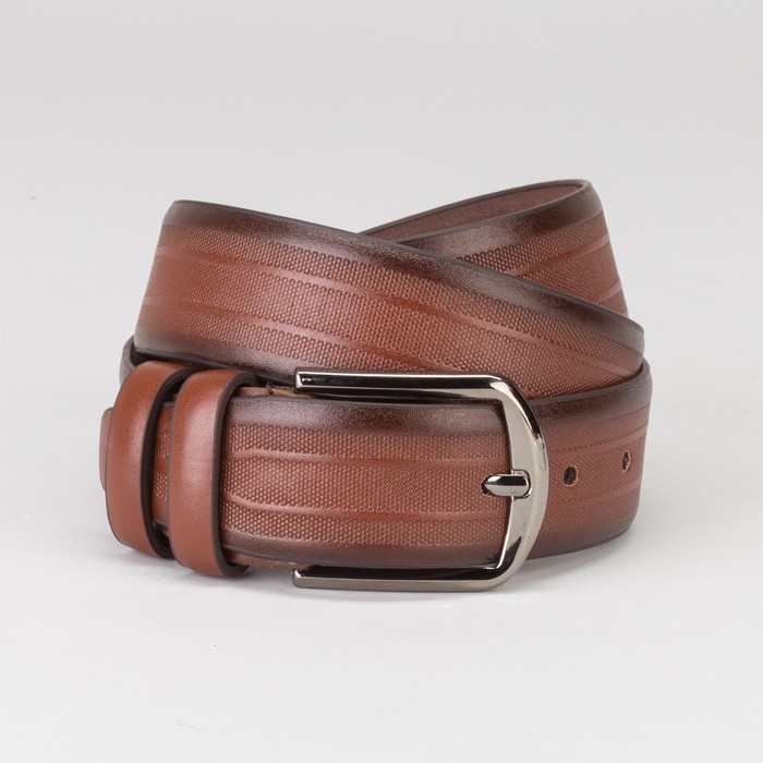 Ремень мужской, пряжка тёмный металл, ширина - 4 см, цвет рыжий