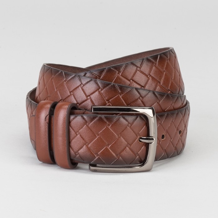 Ремень мужской, пряжка тёмный металл, ширина - 4 см, цвет рыжий