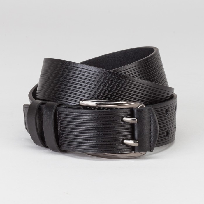 Ремень мужской, пряжка тёмный металл, 2 прокола, ширина - 4 см, цвет чёрный