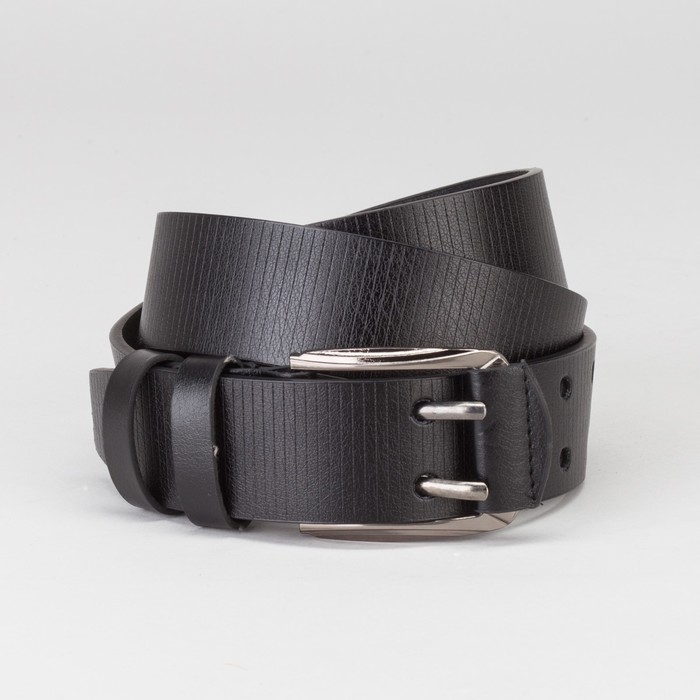 Ремень мужской, пряжка тёмный металл, 2 прокола, ширина - 4 см, цвет чёрный