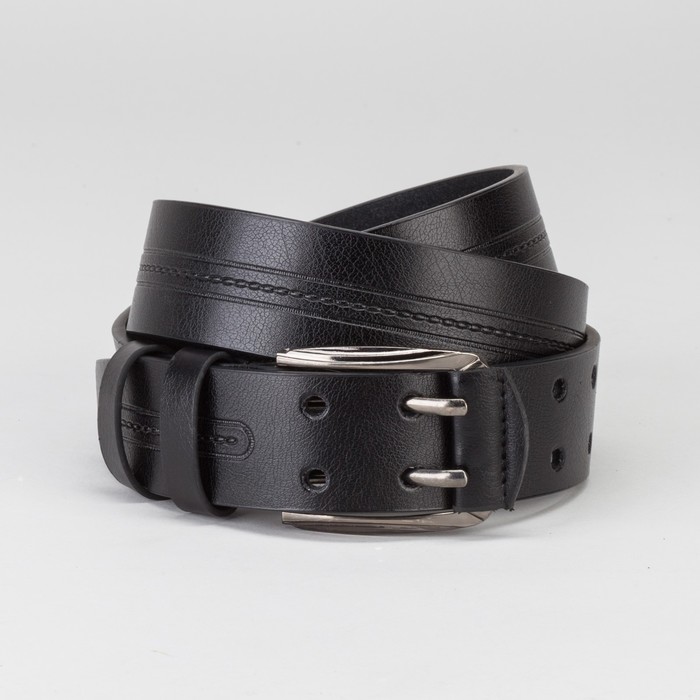 Ремень мужской, пряжка тёмный металл, 2 прокола, ширина - 4 см, цвет чёрный