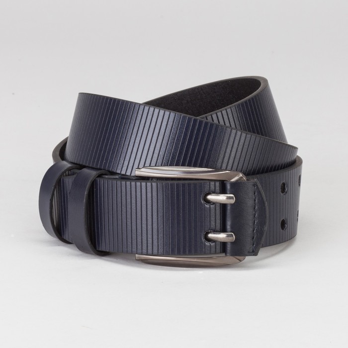 Ремень мужской, пряжка тёмный металл, 2 прокола, ширина - 4 см, цвет синий