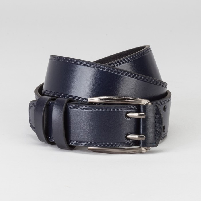 Ремень мужской, винт, пряжка под тёмный металл, 2 прокола, цвет синий