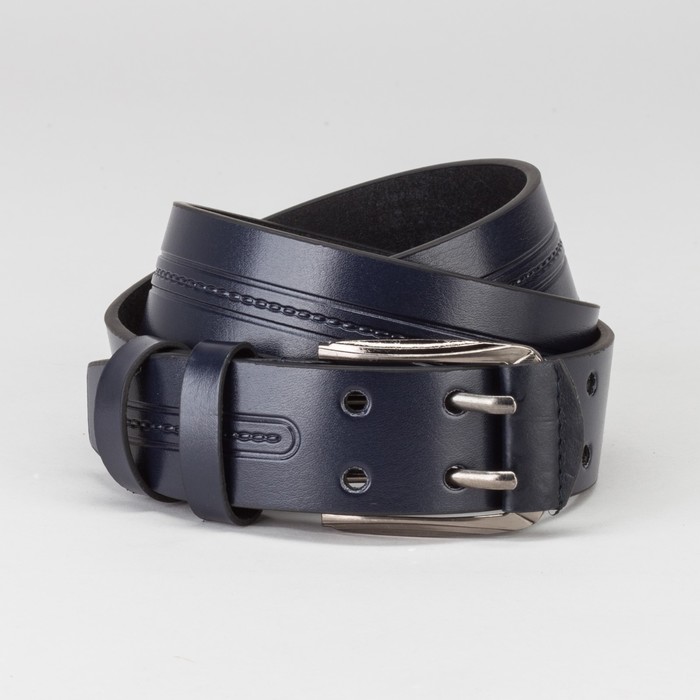 Ремень мужской, пряжка тёмный металл, 2 прокола, ширина - 4 см, цвет синий