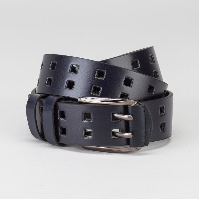 Ремень мужской, пряжка тёмный металл, 2 прокола, ширина - 4 см, цвет синий
