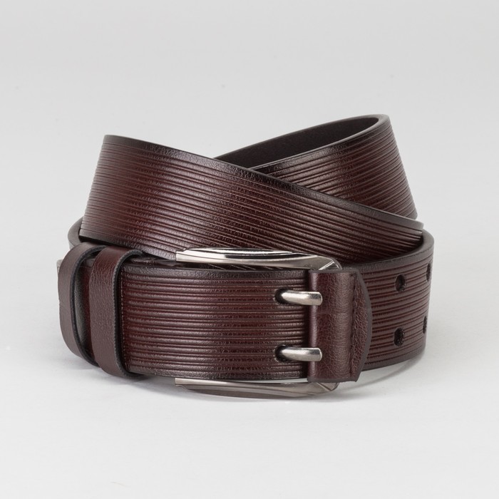 Ремень мужской, пряжка тёмный металл, 2 прокола, ширина - 4 см, цвет кофе