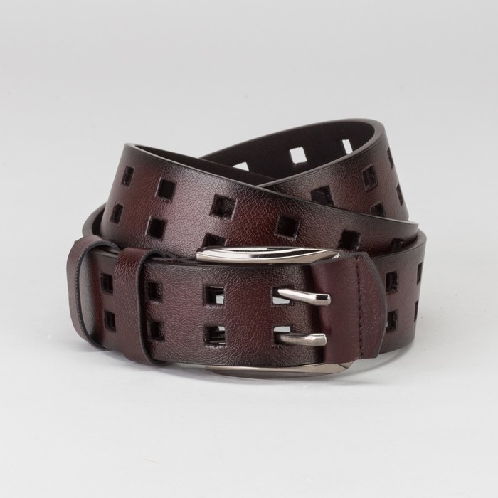 Ремень мужской, пряжка тёмный металл, 2 прокола, ширина - 4 см, цвет кофе