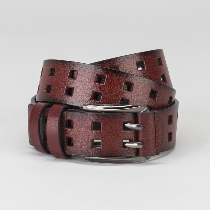 Ремень мужской, пряжка тёмный металл, 2 прокола, ширина - 4 см, цвет рыжий