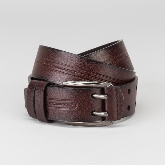 Ремень мужской, пряжка тёмный металл, 2 прокола, ширина - 4 см, цвет кофе