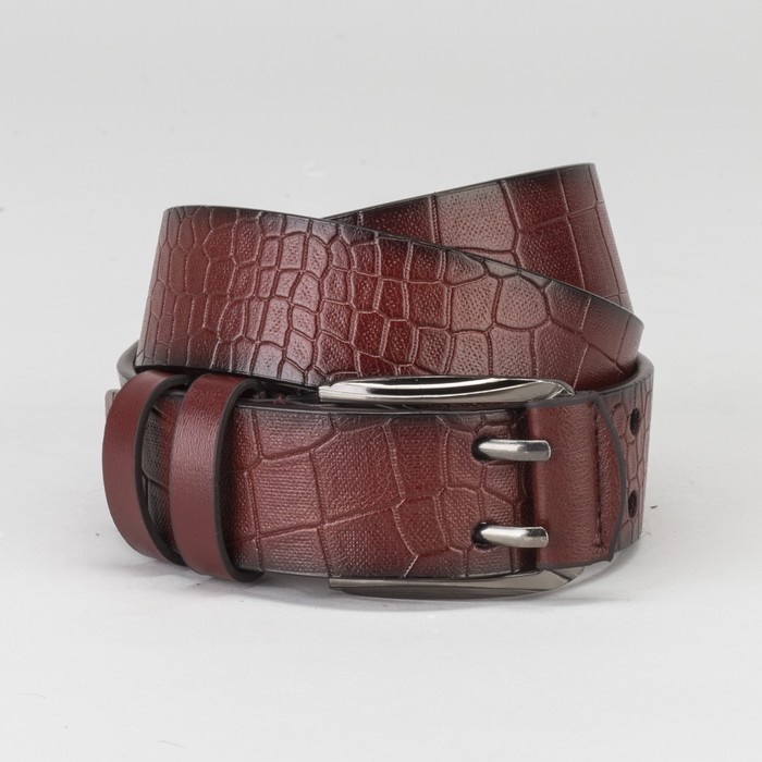 Ремень мужской, крокодил, пряжка тёмный металл, 2 прокола, ширина - 4 см, цвет рыжий