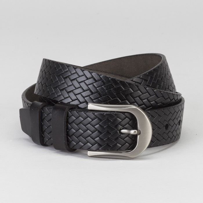 Ремень мужской, плетение, пряжка тёмный металл, ширина - 3,5 см, цвет чёрный