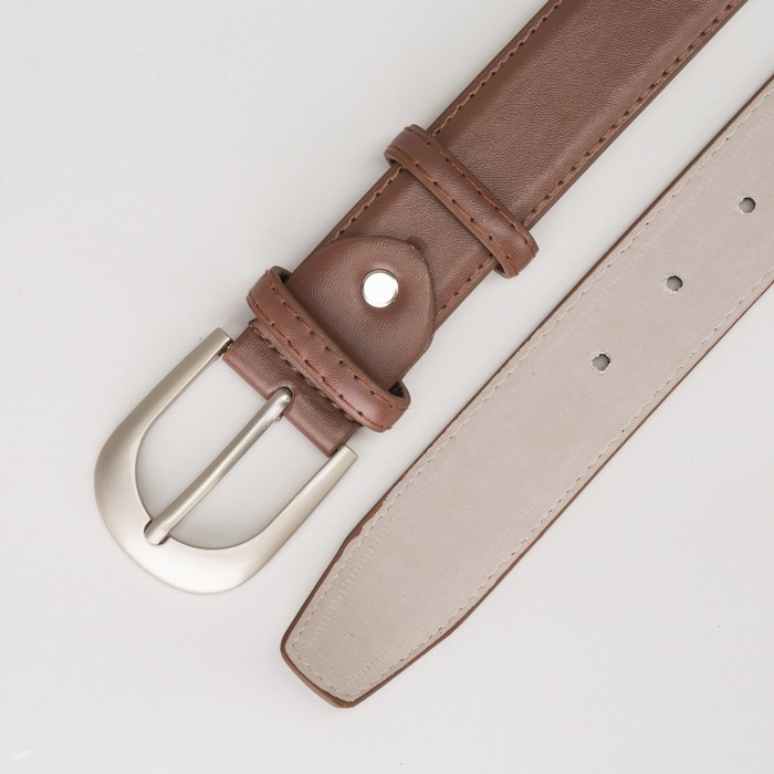 Ремень женский, гладкий, пряжка металл, ширина - 3,5 см, цвет коричневый