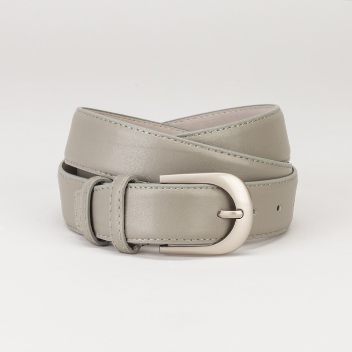 Ремень женский, гладкий, пряжка металл, ширина - 3,5 см, цвет серый