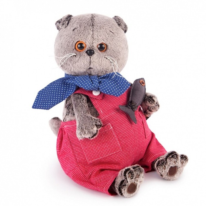 Мягкая игрушка "Басик" в красном комбинезоне, 19 см