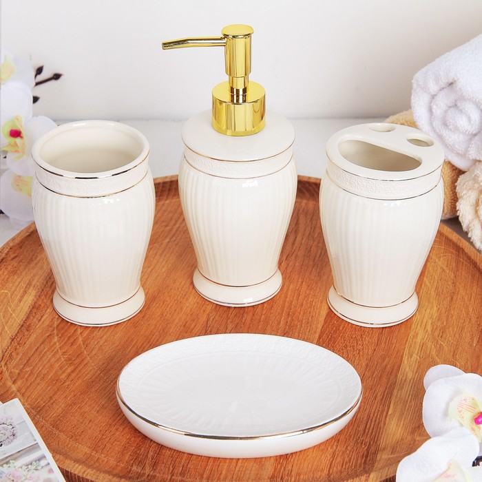 Набор аксессуаров для ванной комнаты, 4 предмета "Желтая полянка"