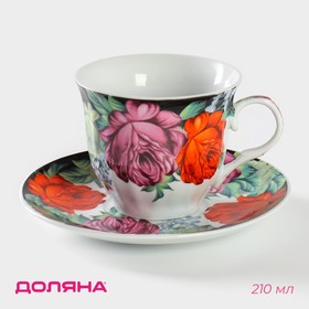 Чайная пара керамическая Доляна «Роспись», чашка 210 мл, блюдце d=14 см