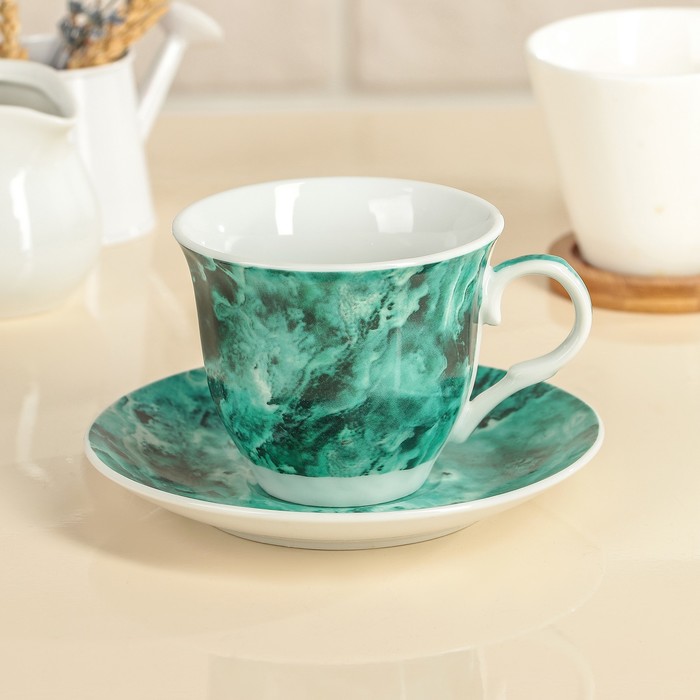 Чайная пара "Малахит": чашка 210 мл, блюдце