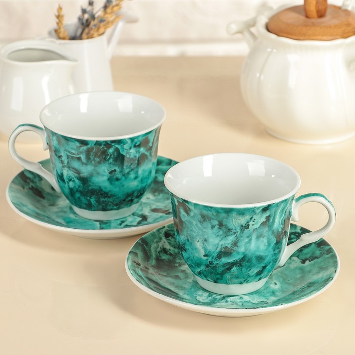 Сервиз чайный "Малахит", 4 предмета: 2 чашки 210 мл, 2 блюдца