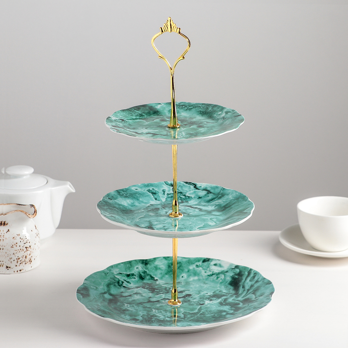 Блюдо 3 яруса "Малахит" 15/17,8/22,8 см