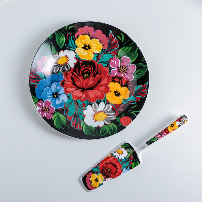 Тортовница 22,8 см "Жостово", лопатка 24х5,5 см