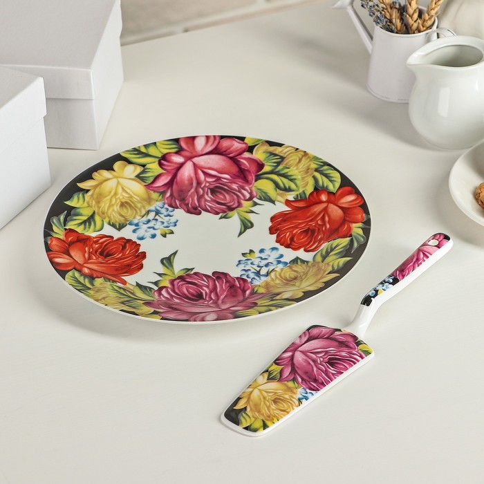 Тортовница 22,8 см "Роспись", лопатка 24х5,5 см