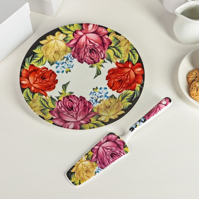 Тортовница 22,8 см "Роспись", лопатка 24х5,5 см