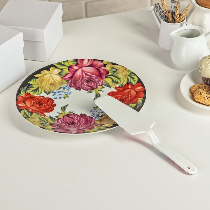 Тортовница 22,8 см "Роспись", лопатка 24х5,5 см