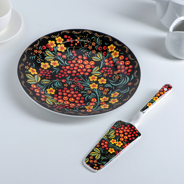 Тортовница 22,8 см "Хохлома", лопатка 24х5,5 см