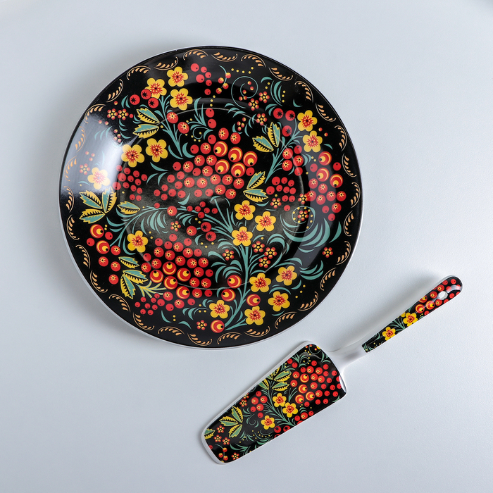 Тортовница 22,8 см "Хохлома", лопатка 24х5,5 см