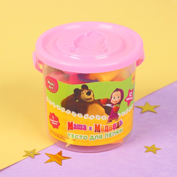 Тесто для лепки "Маша и медведь", 12 цв., 90 г, формочка + валик