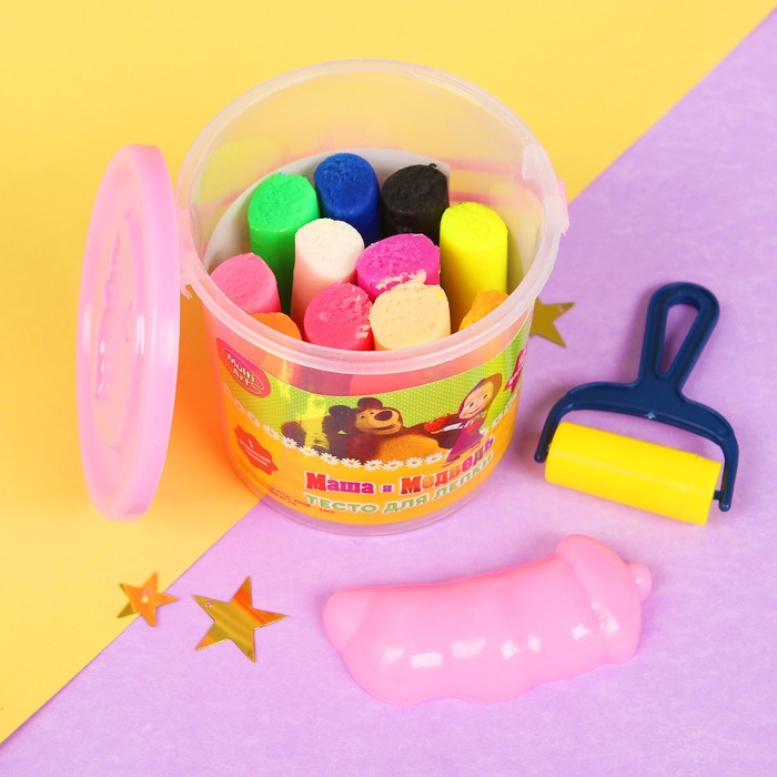 Тесто для лепки "Маша и медведь", 12 цв., 90 г, формочка + валик