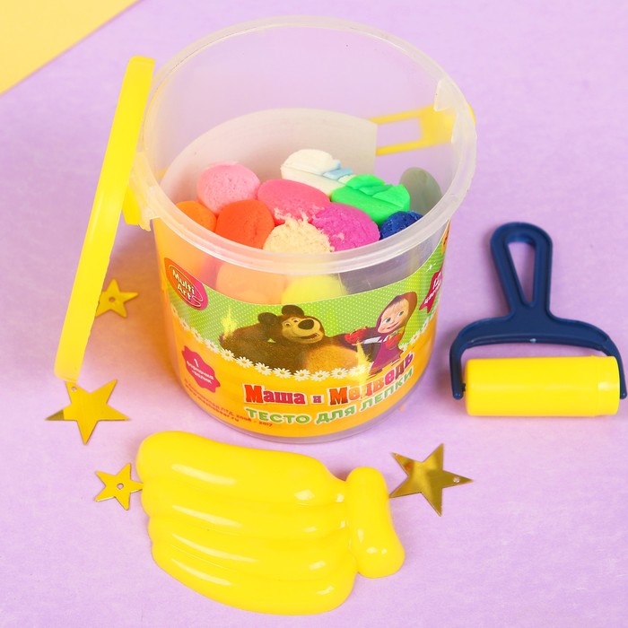 Тесто для лепки "Маша и медведь", 12 цв., 90 г, формочка + валик