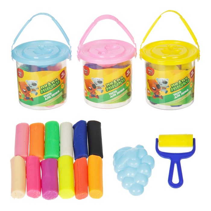 Тесто для лепки "Мимимишки", 12 цв., 90 г, формочка + валик