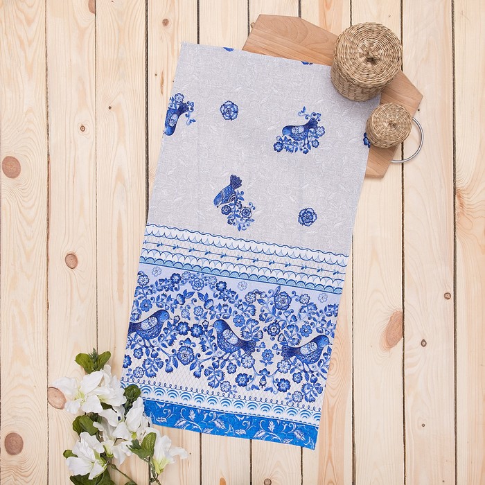Полотенце "Птицы гжель" 40х75 см, на хангере