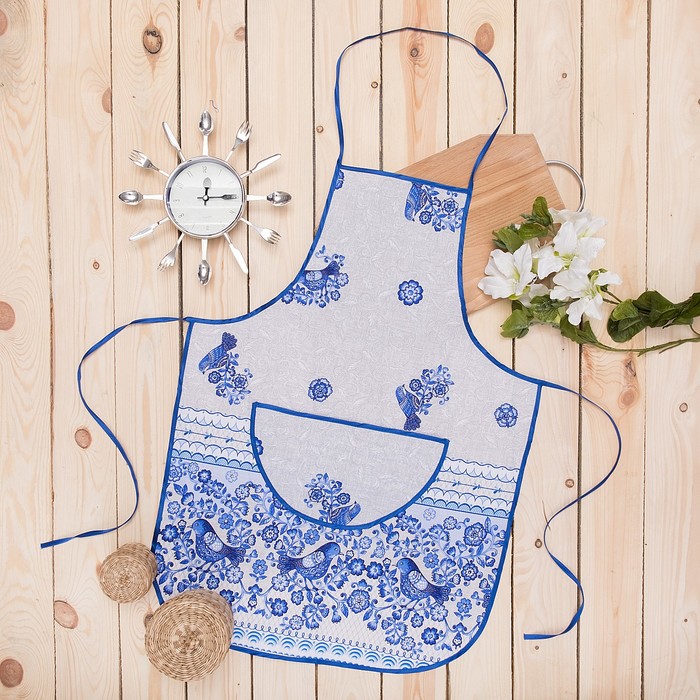 Фартук с карманом "Птицы гжель" 73х55 см