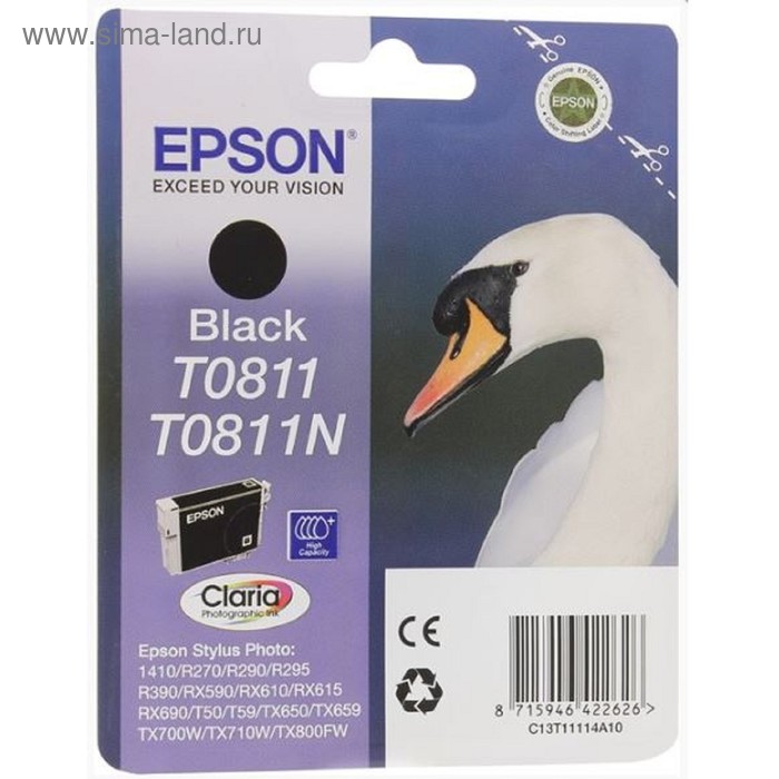 

Картридж струйный Epson C13T11114A10/C13T0811 черный для Epson R270/290/RX590