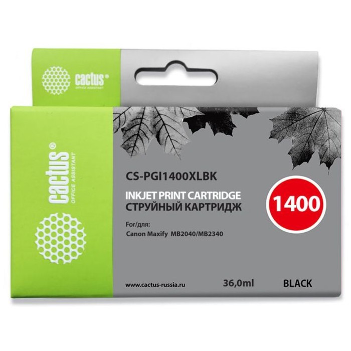 Картридж струйный Cactus CS-PGI1400XLBK черный для Canon MB2050/MB2350/MB2040/MB2340 (36мл) 172528