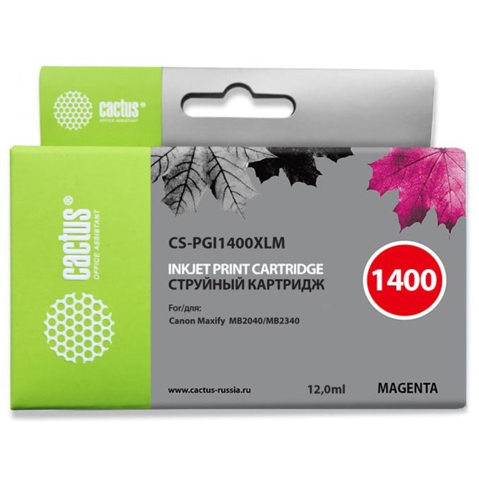 

Картридж струйный Cactus CS-PGI1400XLM пурпурный для Canon MB2050/MB2350/MB2040/MB2340 (11.5мл) 17