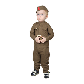 Костюм военного для мальчика: гимнастёрка, галифе, пилотка, трикотаж, хлопок 100%, рост 92 см, 1,5-3 года Ош