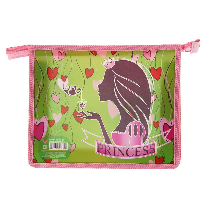 Папка для тетрадей А5, молния сверху, пластиковая "Силуэт принцессы"