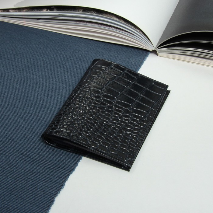 Обложка для автодокументов, крокодил/скат, цвет синий