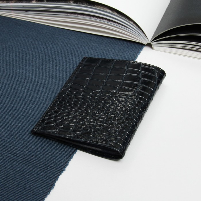 Обложка для автодокументов, крокодил/скат, цвет синий
