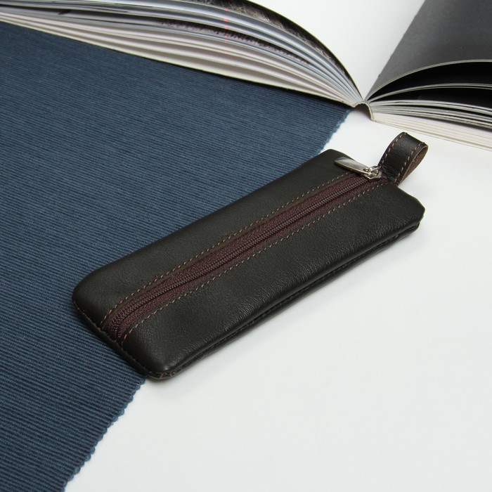 Ключница, отдел на молнии, металлическое кольцо, фантазия тёмно-коричневый