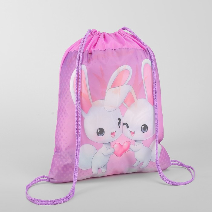 Мешок для обуви "Зайка на розовом", отдел на шнурке