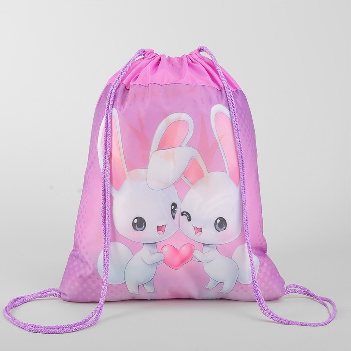 Мешок для обуви "Зайка на розовом", отдел на шнурке