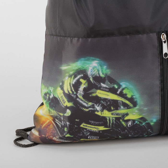 Мешок для обуви "Мотоцикл", отдел на шнурке, наружный карман