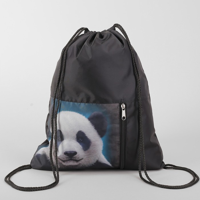 Мешок для обуви "Панда", отдел на шнурке, наружный карман