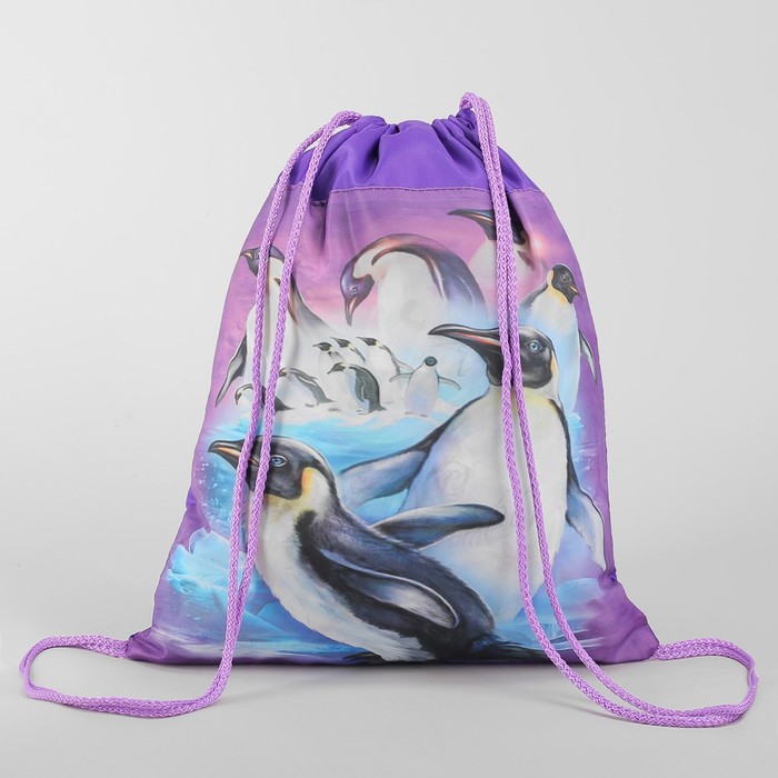 Мешок для обуви "Пингвины", отдел на шнурке